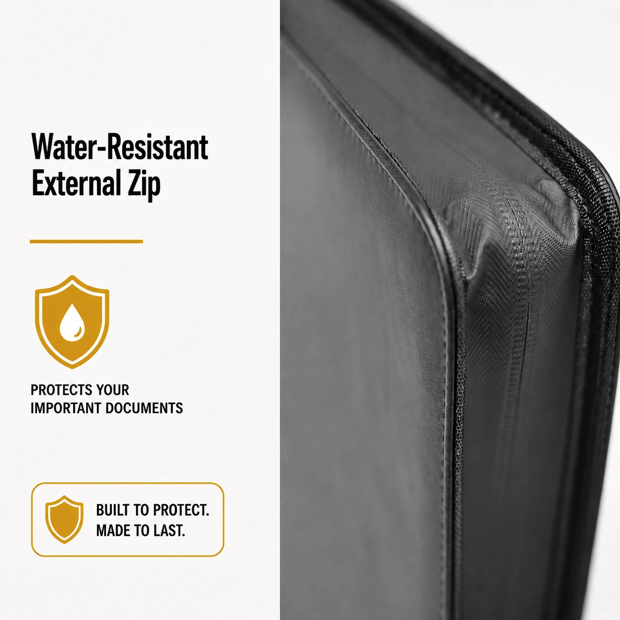 Water-resistant zip on the HGV Drivers Diary protective folder